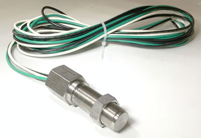 A photo of PN 401031-70 sensor cable, featuring a long green, black, and white cable attached to a cylindrical metallic sensor with SIL CERT 401631-70 and Woodward Part Number 1680-2005. These explosion-proof sensors are ATEX and CSA certified and designed for use in hazardous environments.