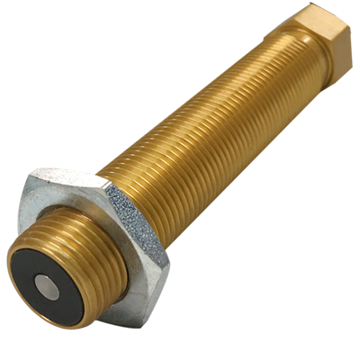Image of a speed sensor produced by Magnetic Sensors Corp, featuring a compact and durable design with no external power supply required. The sensor boasts a simple 2-wire installation, no moving parts or contacts, and can operate in temperatures ranging from -40°C to +230°C. The sensor comes in a wide variety of styles and sizes, with pole pieces ranging from .040" to 311". It also offers spade, conical, round, or blind pole pieces and can be customized to fit various configurations.